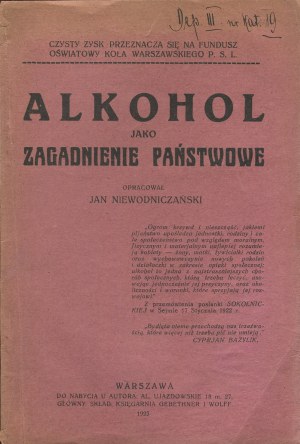 NIEWODNICZAŃSKI Jan - Alkohol jako zagadnienie państwowe [1922]
