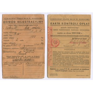 Dowód rejestracyjny i karta kontroli opłat pojazdu mechanicznego (motocykl BMW R-35) Henryka Kacaka [Warszawa 1939]