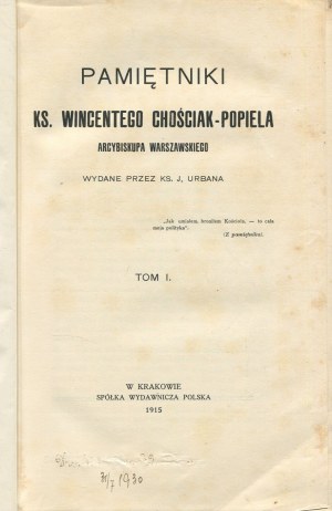 CHOŚCIAK-POPIEL Wincenty ks. - Mémoires [1915].