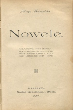 KONOPNICKA Maria - Nowele [first edition 1897].