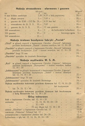 Listino prezzi di armi, munizioni, accessori da caccia, ecc. per l'anno 1938/39. Frederick Hoppen Skład Broni i Amunicji, Warsztat Puszkarski, Katowice