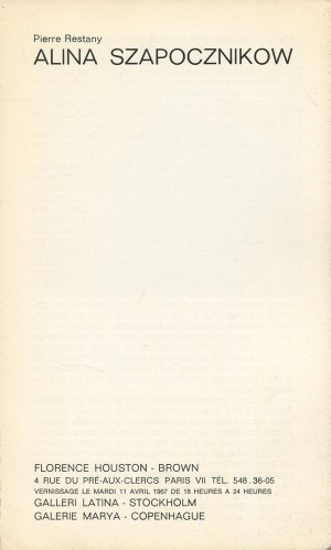 RESTANY Pierre - Alina Szapocznikow. Katalog wystawy [Paryż 1967] [okł. Roman Cieślewicz]