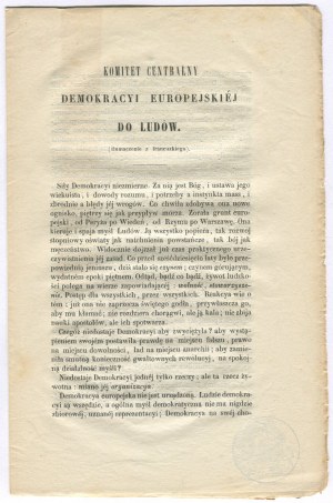[Great Emigration] Central Committee of European Democracy to the People (translated from French) [1850].
