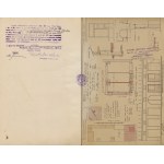 Projekt przeróbki otworów okiennych na sklepowe z obniżeniem sklepienia na posesji nr 14/216A przy ul. Ząbkowskiej na Pradze, należącej do Florentyny Scholtze. Załączone pozwolenie Urzędu Inspekcyjno-Budowlanego [1935]