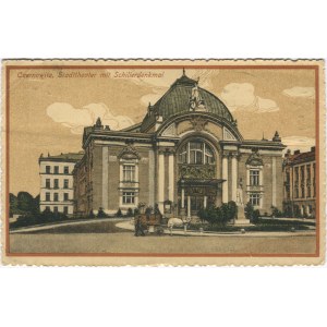 [Postcard] Czernowitz. Stadttheater mit Schillerdenkmal. Chernivtsi. City theater [1915].