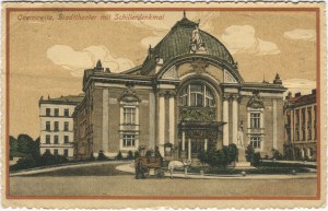 [Postcard] Czernowitz. Stadttheater mit Schillerdenkmal. Chernivtsi. City theater [1915].