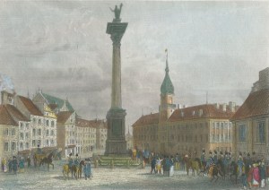 [Gravure en couleur] Varsovie. Place du château avec la colonne de Sigismond III Vasa [milieu du 19e siècle].