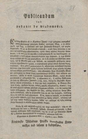Publicandum alebo oznámenie (...) Zákaz rezania brezových konárov [Königsberg 1801].