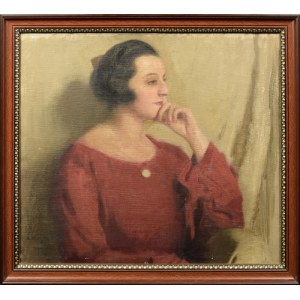 Alfons KARPIŃSKI (1875-1961), Portrét ženy v červených šatech, 1918