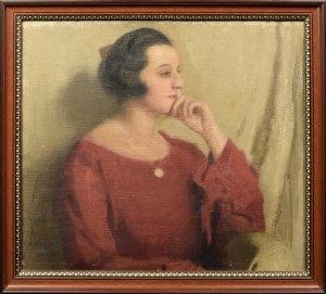 Alfons KARPIŃSKI (1875-1961), Portret kobiety w czerwonej sukni, 1918