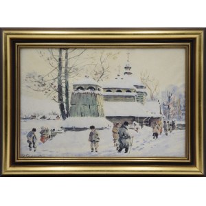 Stanislaw GIBIANSKI (1882-1971), On the way to church in winter