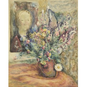 Konrad SRZEDNICKI (1894-1993), Stilleben mit Blumen und Porträt von Ginevra de Benci