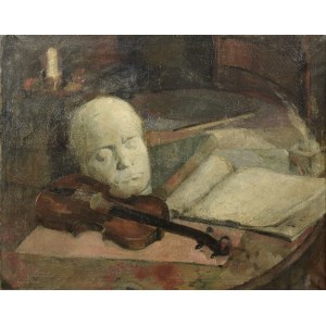 Painter unspecified, 20th century, Ludwig van Beethoven mask and violin