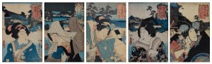 Utagawa KUNISADA (1786-1865), Portrety aktorów kabuki - z serii „Tokaido Goju-san Tsugi no Uchi” - 5 szt.