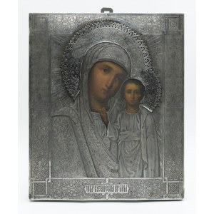 Ikona - Matka Boża Kazańska, w srebrnym okładzie