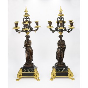 Pair of 5 candelabra with female figures