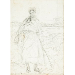 Józef Chełmoński (1849 Boczki - 1914 Kuklówka Zarzeczna), Zweiseitige Skizze: Ukrainisches Mädchen / Gruppe von drei Figuren