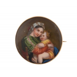 Miniaturní brož - Madonna della seggiola od Rafaela, Portugalsko, Lisabon, kolem 19. století.