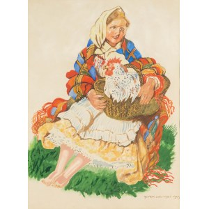 Henryk Uziembło (1879 Myślachowice - 1949 Kraków), Highlander woman with a rooster, 1945.