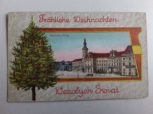 POSTCARD WARSAW CITY HALL, CHRISTMAS, CHRISTMAS TREE PRE-WAR 1914
