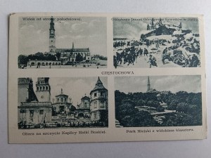 POSTCARD CZĘSTOCHOWA, 4 VIEWS, JASNA GÓRA, MONASTERY, CITY PARK, PRE-WAR 1928, STAMP