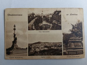 POSTCARD LVIV 4 VIEWS, MICKIEWICZ MONUMENT, HETMAN EMBANKMENT, SOBIESKI MONUMENT PRE-WAR 1939