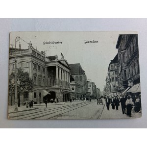 POCZTÓWKA WROCŁAW BRESLAU TEATR PRZEDWOJENNA 1921 R, ZNACZEK, STEMPEL