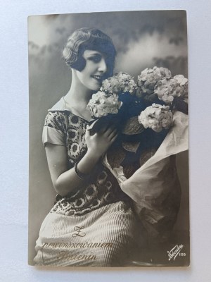 ART POSTCARD WOMAN FLOWERS, STAMP ROGÓŻNO, PRE-WAR 1930, KOLBUSZOWA