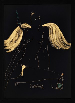 Joanna Sarapata, Kobieta w złocie z butelką, 2021