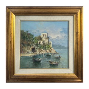 G.MASINI, Glimpse of the seaside with boats - G. Masini