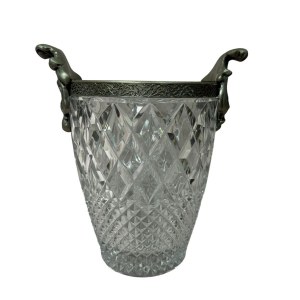 Glass vase crafted and finished with a silver-plated metal rim at the top