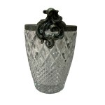 Glass vase crafted and finished with a silver-plated metal rim at the top