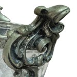 Glass vase crafted and finished with a silver-plated metal rim at the top