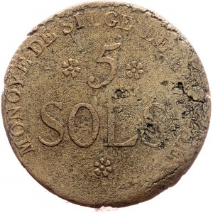 City under siege of Mainz, 5 Sols 1793, RARE