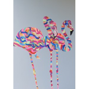 Pawel DĄBROWSKI (b. 1974), Duet of rainbow flamingos, 2022