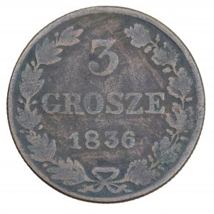 3 Pfennige 1836, russische Münzen für die Länder des ehemaligen Königreichs Polen (1832-1841)