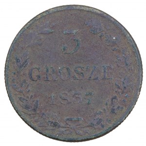 3 pennies 1837, pièces russes pour les terres de l'ancien royaume de Pologne (1832-1841)