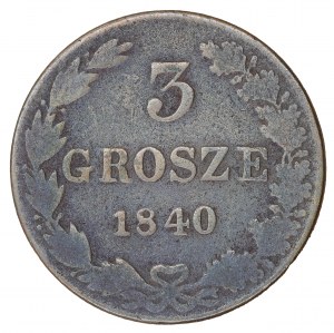 3 penny 1840, monete russe per le terre dell'ex Regno di Polonia (1832-1841)