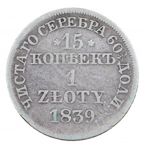 15 kopejok/1 zlotý 1839, ruské mince pre krajiny bývalého Poľského kráľovstva (1832-1841)