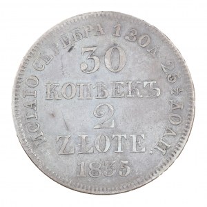 30 kopejok/2 zloté 1835, ruské mince pre krajiny bývalého Poľského kráľovstva (1832-1841)