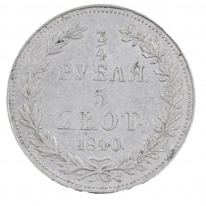 3/4 rublu/5 zlatých 1840, ruské mince pro země bývalého Polského království (1832-1841)
