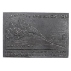 SILESIAN UPRISINGS, MOUNT ST. ANNY. German plaque for the tenth anniversary of the March 20, 1921 plebiscite in Upper Silesia, showing a view of Mount St. Anne.