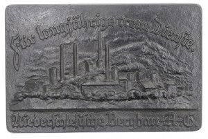 WAŁBRZYCH. Plaketa valbrzyskej spoločnosti Niederschlesische Bergbau za dlhoročné služby.