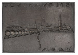 ŻAGAŃ. Poster depicting the city skyline along with the greeting 