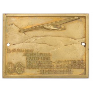 KOWARY. Mosazná plaketa u příležitosti konání plachtařské soutěže a srazu motocyklů a automobilů 26.-27. června 1930.