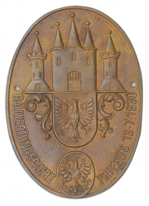 PRZEWÓZ (okres ŻARY). Mosadzná pamätná tabuľa pripomínajúca zhromaždenie pri Przewoze, okolo roku 1930.