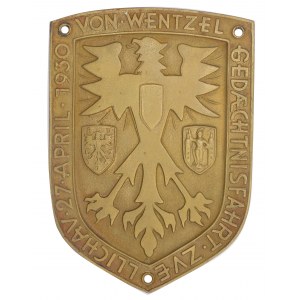 SULECHÓW. Plaque de bronze commémorant un rallye portant le nom de von Wentzel, organisé à Sulechów le 27 avril 1930.