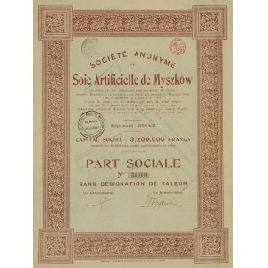 MYSZKOW. Akce Societe Anonyme de Soie Artific de Myszków, Brusel 1924.
