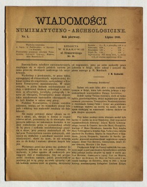 Numizmatické a archeologické NOVINKY. Č. 1: júl 1889.
