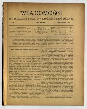 WIADOMOŚCI Numizmatyczno-Archeologiczne. Nr 2: październik 1889.